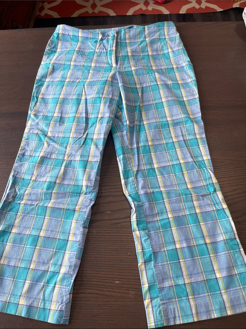 Women's Teal Plaid Cropped Pants